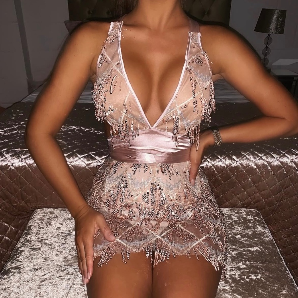 Blush pink sparkly party dress